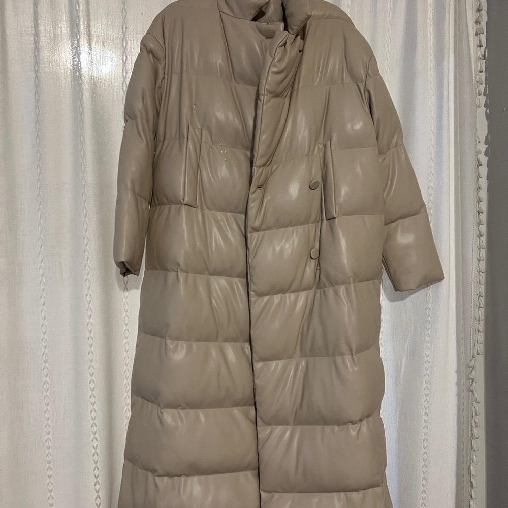 Something Navy Women's Tan Extra Long Puffer Coat